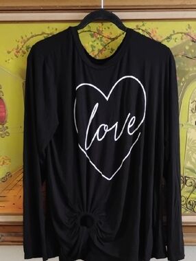 Black 'Love' Heart Long Sleeve Top